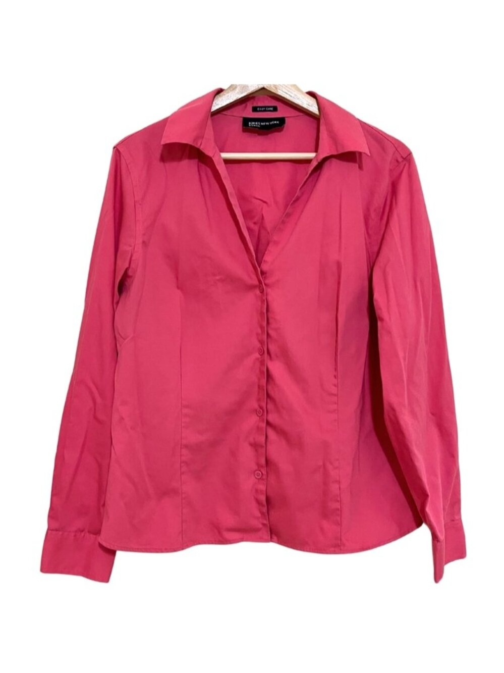 Long Sleeve Collared Button Down Blouse Top Bold Hot Pink Jones New York Large